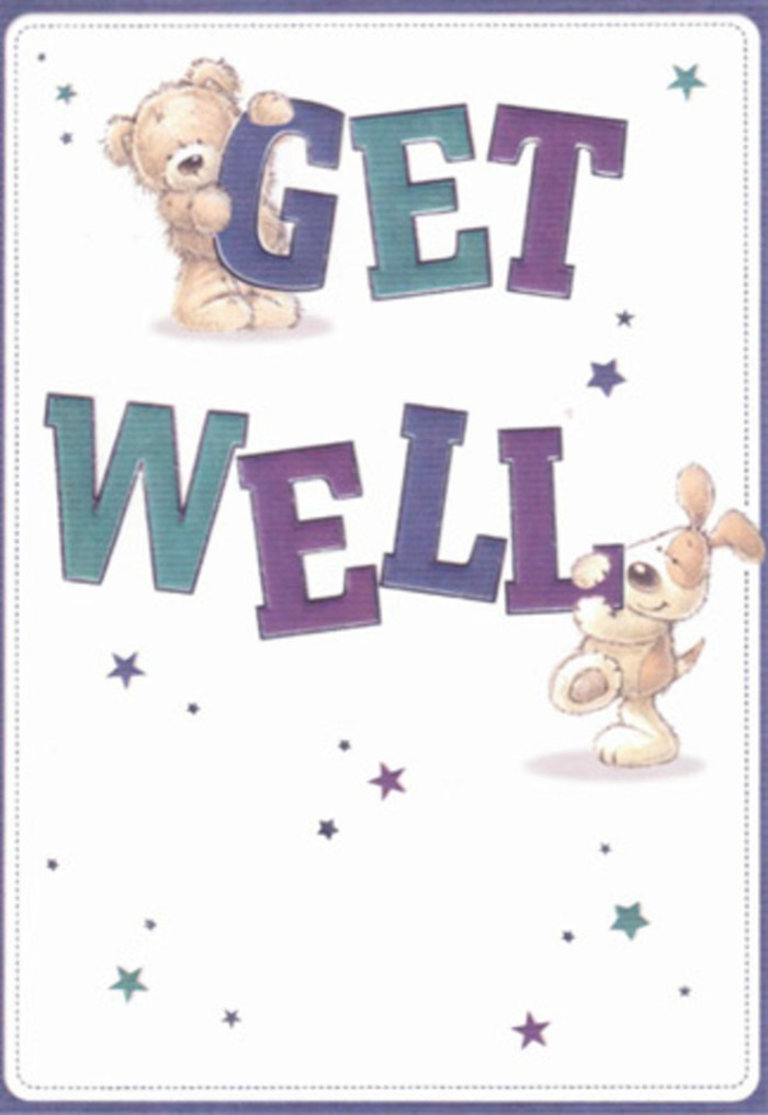 Brimming with gentle encouragement, this illustrated get well card conjures the same heartening energy as a walk through E11's colourful mews or a fresh bouquet from your local Leytonstone florist. The visual story unfolds with two endearing characters: a softly textured bear, its fur painted in warm, natural tones, and a floppy-eared puppy exuding affectionate mischief-both poised around outsized, bold letters that declare 'Get Well' in a joyful chorus of purples and aquas. Their gentle forms appear almost tangible, crafted with a tactile attention that invites you to imagine the comfort of a plush embrace, much like the feeling of clasping a handwritten note from a friend. Around them, playful stars in various hues leap and twinkle, scattering wishes of hope and brightness much like petals finding light along Francis Road. The typography is big, confident, its shadowed edges echoing the reassurance and uplift found in community spaces. This card seems to radiate tangible care, just as a bouquet arranged with intention rises to lift the spirits-perfect for sending love and gentle support, whether to a neighbour near Hollow Ponds or family far away. The mood is airy and bright, woven through with positivity and a sense of youthful, compassionate delight.